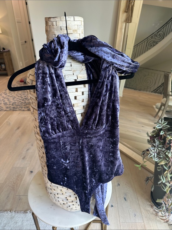 Anthropologie Tops - Anthropologie Velvet Deep Purple Halter Bodysuit